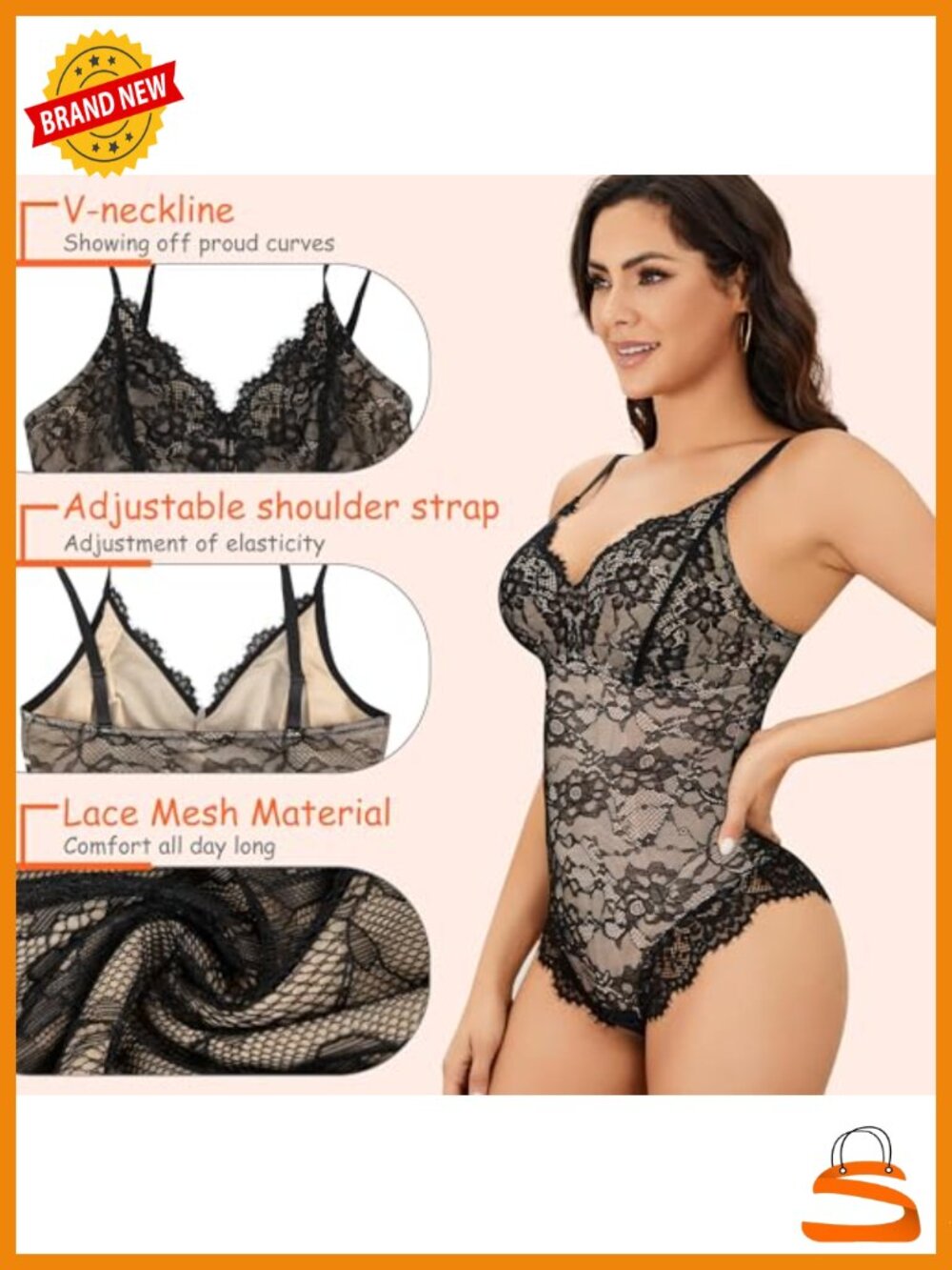Tummy Control Lace Bodysuit with Adjustable Straps - Shapewear Bodysuit - Picture 2 of 5